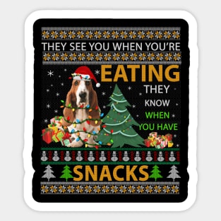 Basset Hound Ugly Christmas They See You're Eating Xmas Gift Sticker